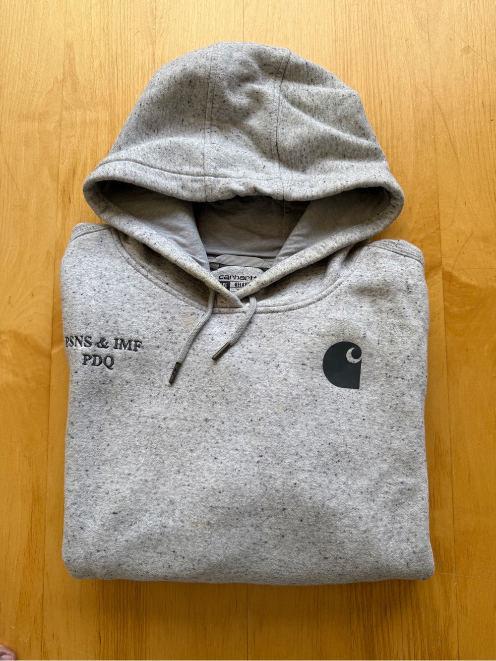 Carhartt Relaxed Fit Gray Speckled Hoodie Sleeve Logo XXL